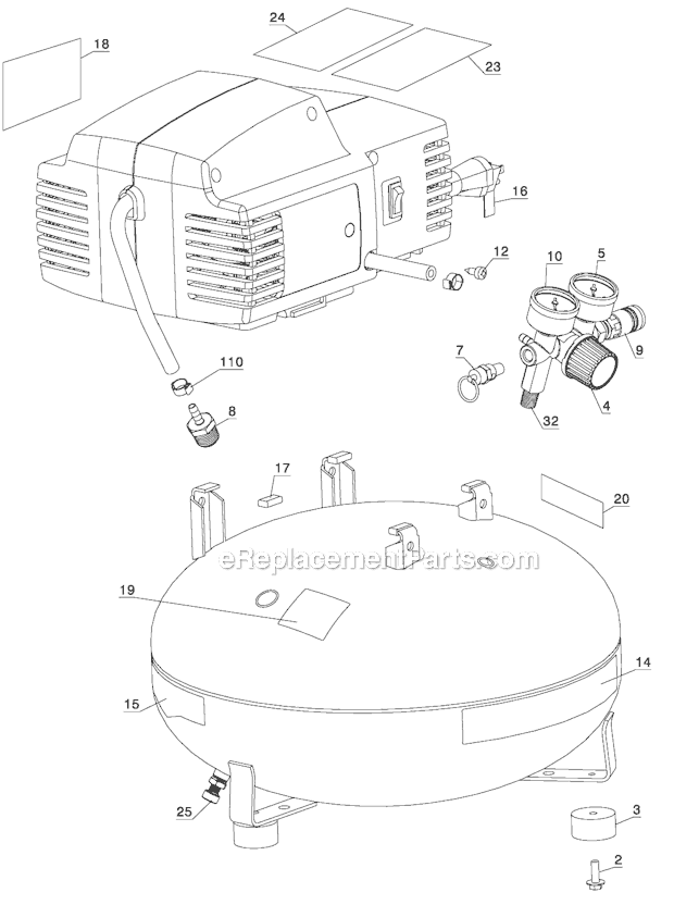 Page A Diagram and Parts List for C2005 Type 4 Porter Cable Compressor